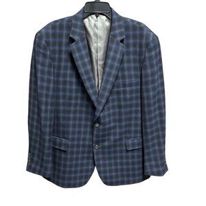 Jean Paul Germain Men’s Blue & Black Check Wool Blend Blazer Size 46R